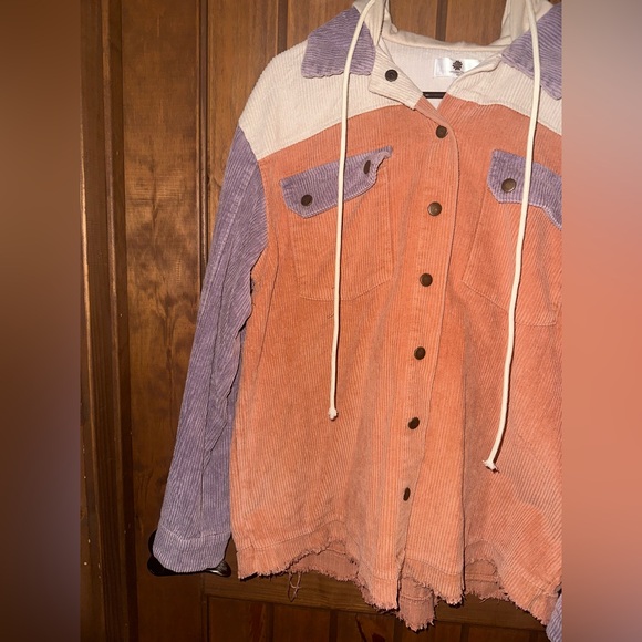 Color block corduroy hoodie shacket size medium - Picture 2 of 6